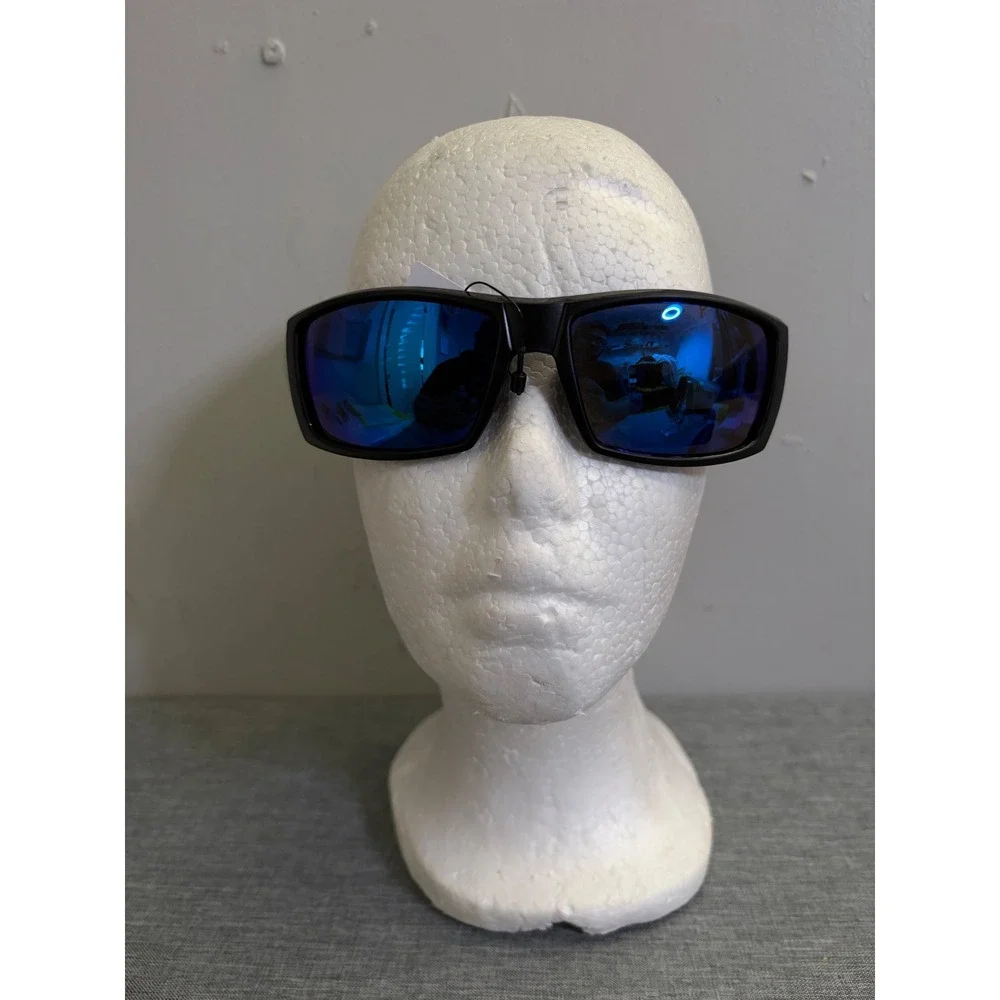 Choppers Sunglasses Mens OS Matte Black Blue Mirror Lens Biker Carbon Fiber Wrap
